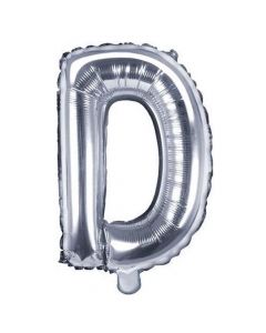 Balloon in the shape of "D" letter, nylon and refined aluminum, 35 cm, silver, 1 piece