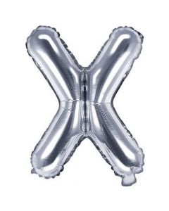 Balloon in the shape of "X" letter, nylon and refined aluminum, 35 cm, silver, 1 piece