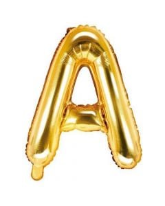 Balloon in the shape of "A" letter, nylon and refined aluminum, 35 cm, gold, 1 piece