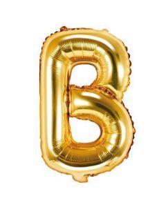 Balloon in the shape of "B" letter, nylon and refined aluminum, 35 cm, gold, 1 piece
