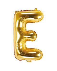 Balloon in the shape of "E" letter, nylon and refined aluminum, 35 cm, gold, 1 piece