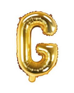 Balloon in the shape of "G" letter, nylon and refined aluminum, 35 cm, gold, 1 piece