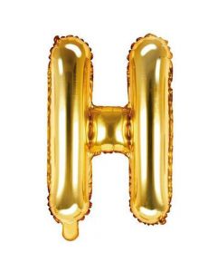 Balloon in the shape of "H" letter, nylon and refined aluminum, 35 cm, gold, 1 piece