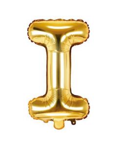 Balloon in the shape of "I" letter, nylon and refined aluminum, 35 cm, gold, 1 piece