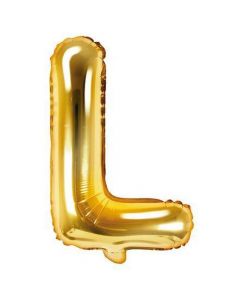 Balloon in the shape of "L" letter, nylon and refined aluminum, 35 cm, gold, 1 piece