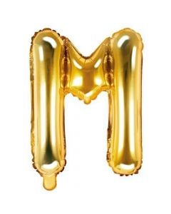 Balloon in the shape of "M" letter, nylon and refined aluminum, 35 cm, gold, 1 piece
