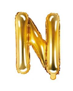 Balloon in the shape of "N" letter, nylon and refined aluminum, 35 cm, gold, 1 piece