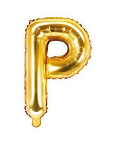 Balloon in the shape of "P" letter, nylon and refined aluminum, 35 cm, gold, 1 piece