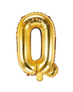 Balloon in the shape of "Q" letter, nylon and refined aluminum, 35 cm, gold, 1 piece