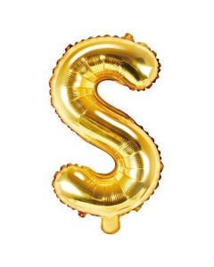 Balloon in the shape of "S" letter, Party Deco, nylon and refined aluminum, 35 cm, gold, 1 piece