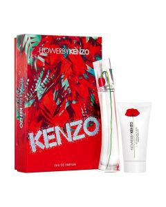 Set eau de parfum (EDP) dhe qumësht trupi për femra, Flower by Kenzo, Kenzo, qelq dhe plastikë, 30+50 ml, e bardhë dhe e kuqe, 2 copë