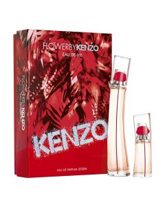 Set eau de parfum (EDP) për femra, Flower by Kenzo Eau de Vie, Kenzo, qelq, 50+15 ml, e bardhë dhe e kuqe, 2 copë