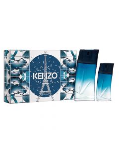 Set eau de parfum (EDP) për meshkuj, Homme, Kenzo, qelq, 100+30 ml, blu dhe e bardhë, 2 copë