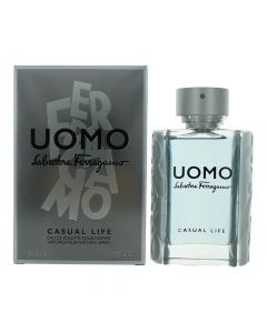 Parfum për meshkuj, Salvatore Ferragamo, Uomo Casual Life, EDT, qelq, 100 ml, argjend, e kaltër dhe transparente, 1 copë