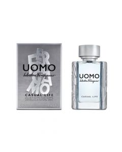 Parfum për meshkuj, Salvatore Ferragamo, Uomo Casual Life, EDT, qelq, 30 ml, argjend, e kaltër dhe transparente, 1 copë