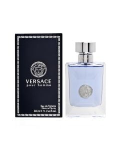 Eau de toilette (EDT) for men, Pour Homme, Versace, glass, 50 ml, blue, silver and transparent, 1 piece