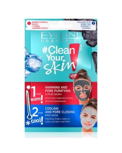 Maskë pastruese Scrub Sauna dhe Krio për fytyrën, #Clean your Skin, Eveline, plastikë, 5+5 ml, e kuqe dhe blu, 2 copë