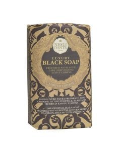 Sapun i ngurtë me karbon, Luxury Black Soap, Nesti Dante, letër, 250 g, e zezë dhe e verdhë, 1 copë
