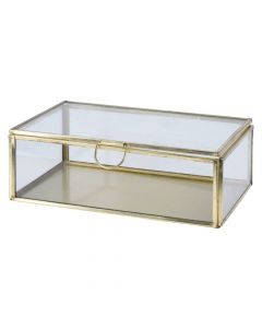 Kuti xhami për bizhuteri, Excellent Houseware, metal dhe qelq, 18x12x6 cm, transparente dhe gold, 1 copë