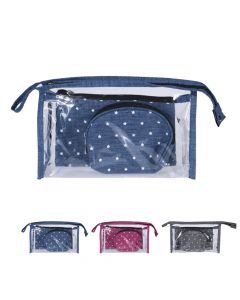 Set me çanta kozmetike, poliestër dhe polivinil, 24.5x16x7.5 cm, mikse, 3 copë