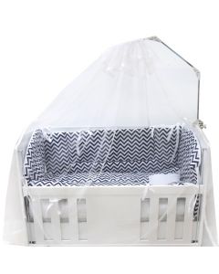 Set mbulesa për krevat fëmijësh, me stampime, pambuk, 1x(130x110)+1x(240x45)+1x(120x45)+1x(58x38) cm, gri, 4 copë
