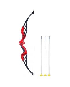 Archery set, Miniso, ABS plastic and polyvinyl chloride (PVC), 14.6x2.6x66.4 cm, red, black and yellow, 4 pieces