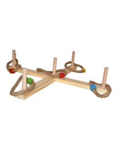 Lodër druri për fëmijë, me unaza, dru, 50x10x4 cm, mikse, 6 copë