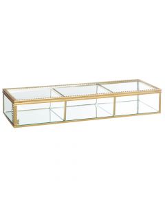 Kuti xhami për bizhuteri, metal dhe qelq, 30x10x5 cm, transparente dhe gold, 1 copë