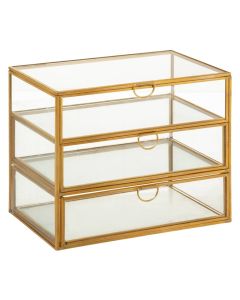 Glass box for jewelry, Atmosphera, metal and glass, 18x12x15 cm, transparent and gold, 1 piece