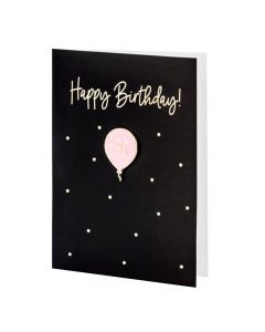 Kartolinë me pineskë dekoruese, Happy Birthday Balloon 30, Party Deco, letër dhe metal, 10.5x14.8 cm, e zezë dhe rozë, 1 copë