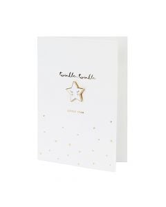 Kartolinë me pineskë dekoruese, Twinkle Twinkle, Party Deco, letër dhe metal, 10.5x14.8 cm, e bardhë dhe gold, 1 copë