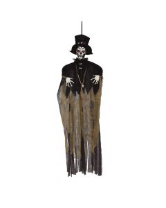 Decorative wizard skeleton, plastic and polyester, 120x40 cm, black and brown, 1 piece