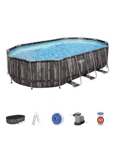 Bestway oval pool with filter pump, PVC / metal, dark gray, 6.1 mt x 3.66 mt x depth 1.22 mt