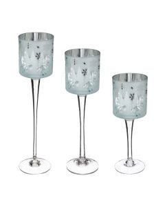 Decorative candle holder,  glass,  fries,  pack of 3 pieces,  Dia. 7 cm x 20/25/30 cm