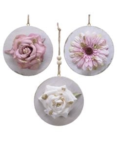 Sferë dekoruese, dru / poliestër, e bardhë / rozë, Dia. 10 cm
