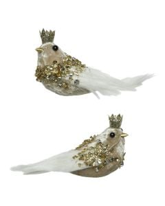 decorative bird, polyester, white / gold, 8 cm