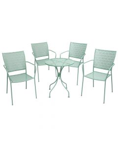Seti tavolin me 4 karrige Seville, metalike, mente, tavolina Dia. 60x80cm, karrige 55x64xH82 cm55x64xH82 cm