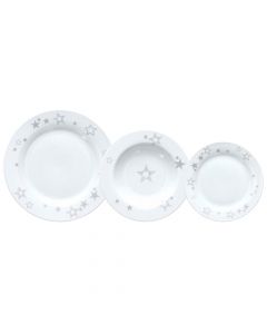 Olimpia Etoile dish set (PK 18cp), porcelain, white with design, Dia. 27cm, 22cm, 19cm
