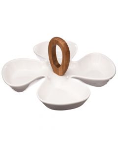 Pjatë aperitivi, porcelan/bambu, e bardhë, 28x28x12 cm