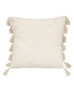 Tassle Gypsy decorative pillow, cotton + polyester, ivory white, 50x50 cm