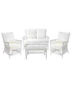 Putih chair set 2 single chairs + 1 double armchair + 1 square table, natural rattan, white, 124x70xH95 cm