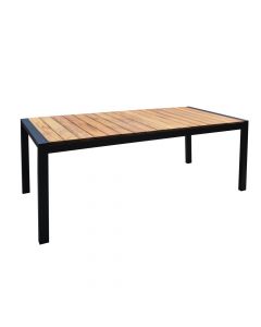 Tavolinë ngrënje, alumin + dru iroko, gri dhe kafe, 90x180xH75 cm