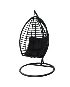 Hanging chair single seat, metalic / ratan knitting, black, 106x130xH200 cm