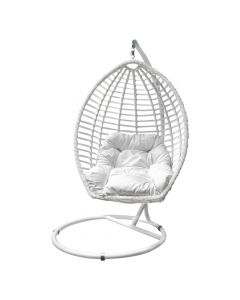 Hanging chair single seat, metalic / ratan knitting, white, 106x130xH200 cm