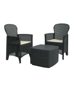 Set 2 karrige +1 tavolinë Tree, ratan PP, antrazit, 59x53x57 / 53x53xH40