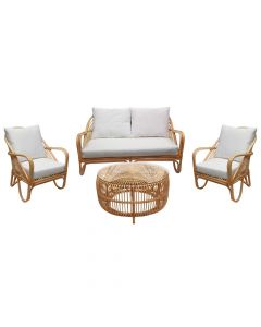 Boho Glam set, 2 chairs + 1 double armchair + 1 table, rattan, brown, 140x80xH75 cm