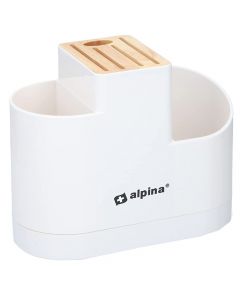 Organizues kuzhine Alpina, plastike/bambu, e bardhë, 26x12x21 cm