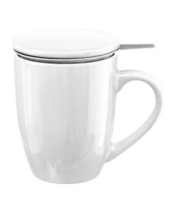 Tea cup with lid and filter, ceramic/stainless steel, white, 32 cl