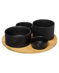 Aperitif serving set (PK 5), ceramic/bamboo, black/brown, 33.5xH10 cm