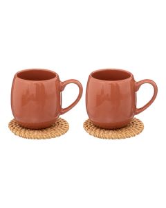 Set of tea cups and saucers (PK 2), ceramic/rattan, coffee, 30 cl